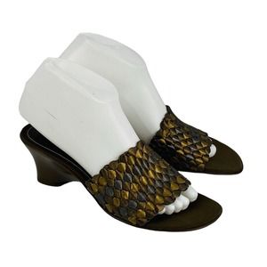 Womens 7M Liz Claiborne Flex‎ Timon Sandals Metallic Brown Leather 2.5" Heels